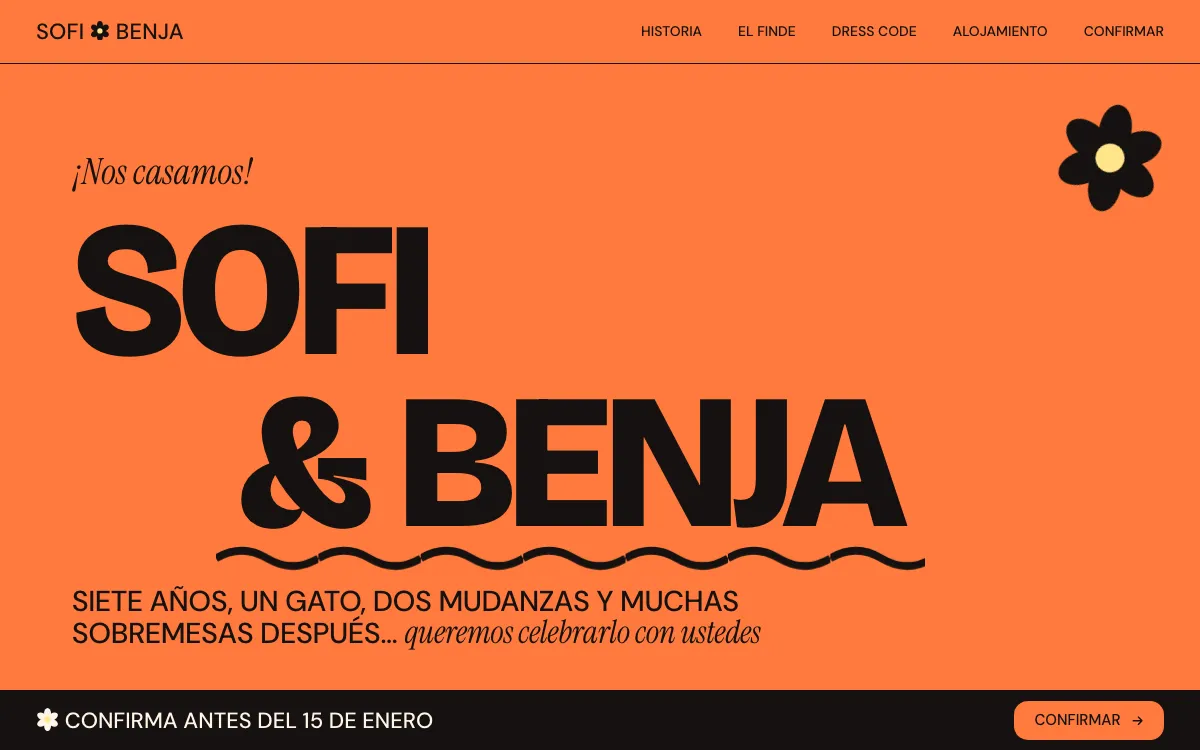 Portada del sitio de Sofi y Benja